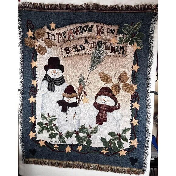Woven Christmas/Winter Throw Blanket Snowmen By Jamie Carter 50 in x 60 Fringe - Picture 11 of 13